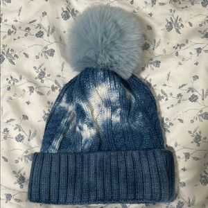 NWOT Blue Knit Beanie with Pom Pom
